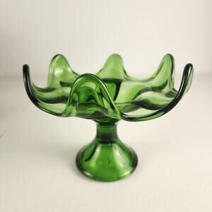 Vintage Viking Glass Epic Green 6 Petal Pedestal Compote Bowl